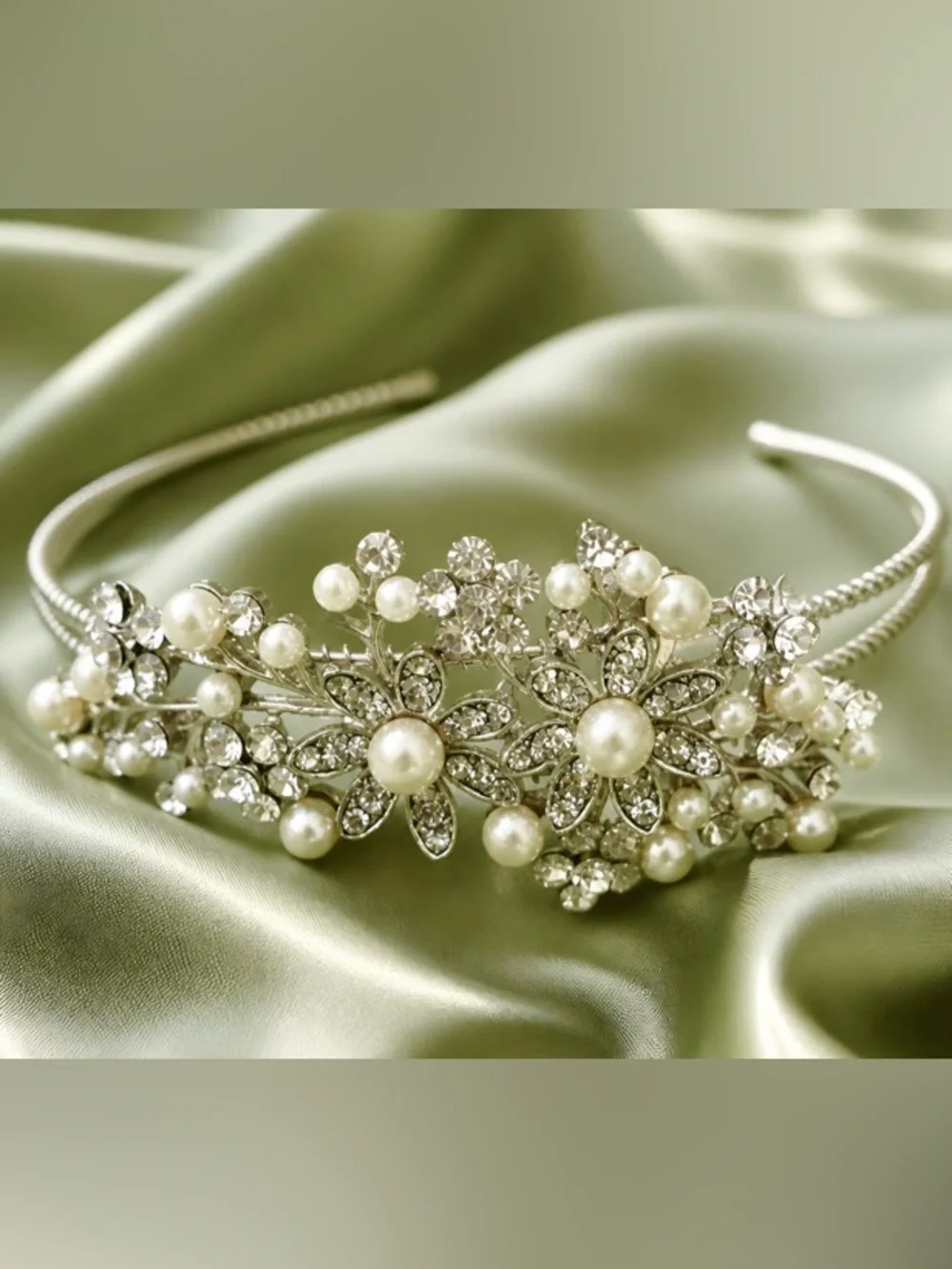 Silver-tone Faux Pearl & Crystal Floral Headpiece - Elegant Bridal Hairband